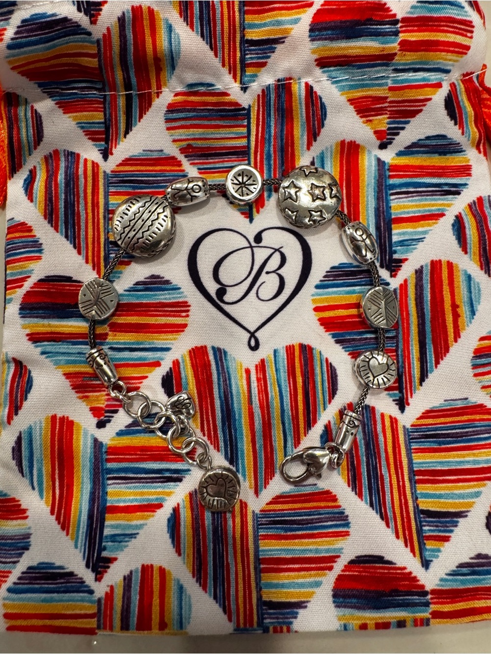 Brighton rare !! Stars ⭐️ Stripes Silver Charm Bracelet